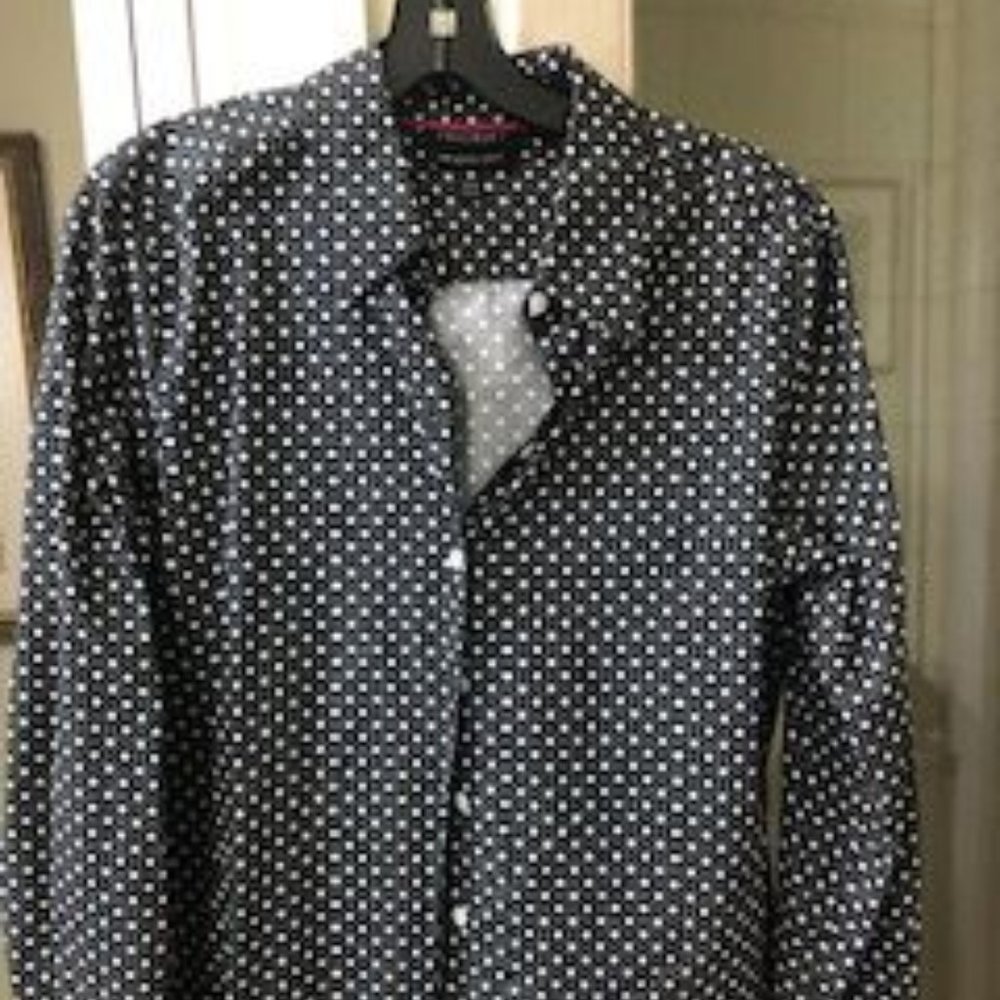 Black and white no iron long sleeve blouse